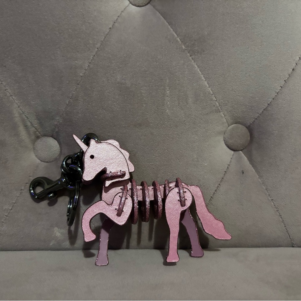 COACH Unicorn Small Leather Puzzle Bag Charm Key Chain Pink Primrose 4x4" NEW - Picture 2 of 12